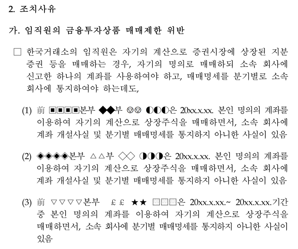 자본시장법을 어긴 한국거래소 임직원 39명에게도 과태료 6290만원이 부과됐다. /자료=금융위원회