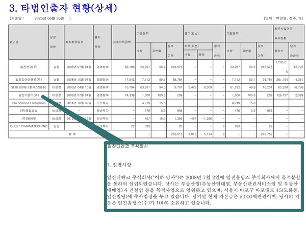 자료 5. /출처=금융감독원(일진홀딩스 반기보고서 및 일진디앤코 감사보고서 재구성)