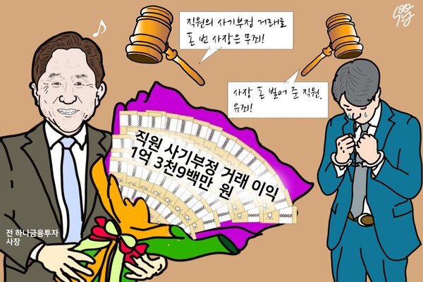 김건희 이어 하나증권 이진국도 ‘무죄’, 대한민국 사법부의 ‘자본시장 이해력’. /일러스트=조수연 편집위원