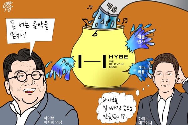 방시혁 의장과 이재상 대표. /일러스트=조수연 편집위원